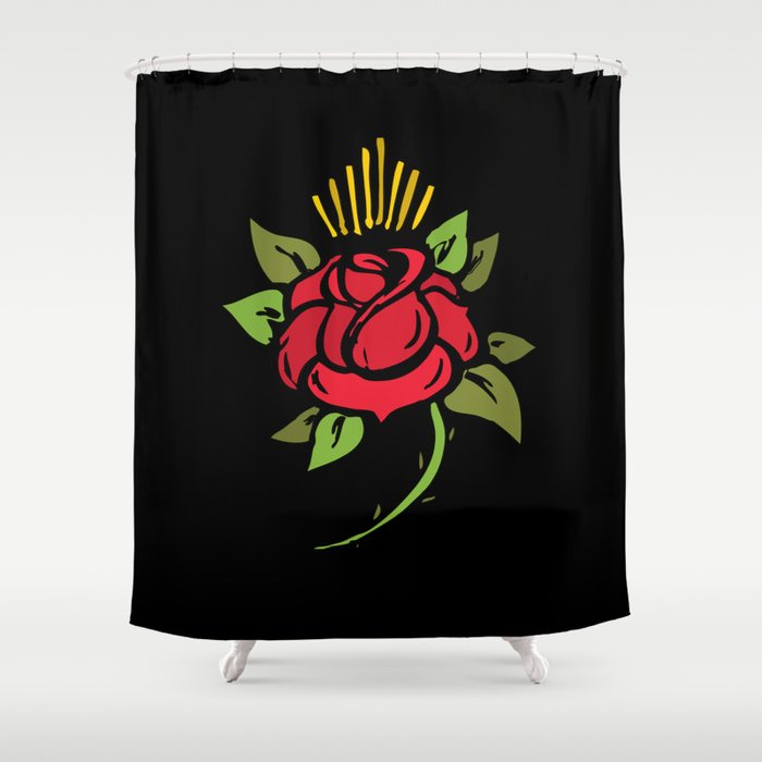 Rose On A Thorn Bush Retro Traditional Tattoo Shower Curtain By Micewalker