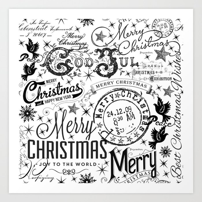 Black And White Christmas Typography Design Art Print By Lebensartdesign Society6 We have a mix of full color poinsettia images and some black and white as well. black and white christmas typography design art print by lebensartdesign