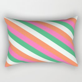 [ Thumbnail: Mint Cream, Coral, Hot Pink, and Sea Green Colored Lined Pattern Rectangular Pillow ]
