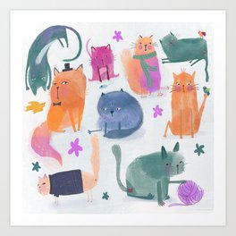 Cute, Clever Whimsical Cats Art Print