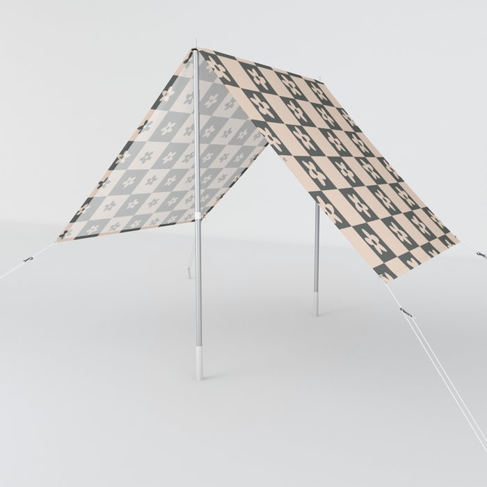 Abstract Floral Checker Pattern 4 in Tan and Black Sun Shade