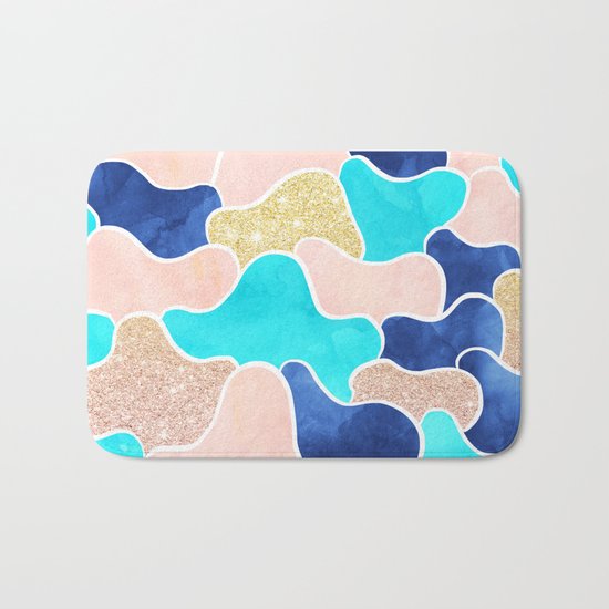 Color block faux gold turquoise pink watercolor Bath Mat