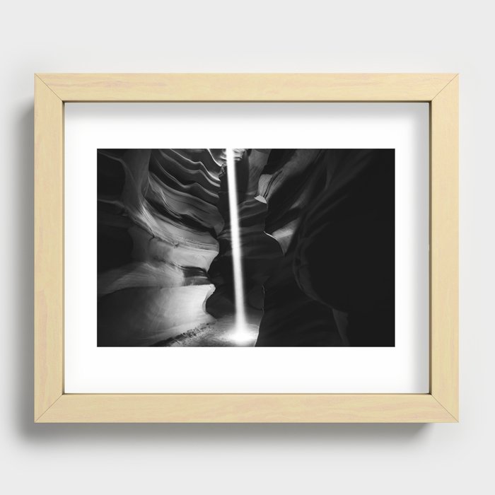 Beaming Light In Antelope Canyon - Black and White Recessed Framed Print