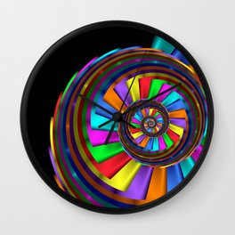 turn around with colors -13- Wall Clock | Modern, Pattern, 3D Art, Geometric, 3D, Digital, Colorfulspiral, Colorful, Black, Graphicdesign 