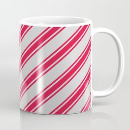 [ Thumbnail: Light Grey & Crimson Colored Striped Pattern Coffee Mug ]