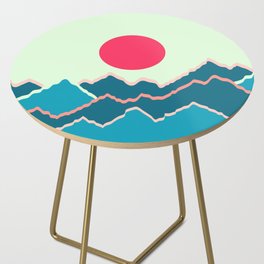 Vibrant Sun Rising Over Serene Mountains Minimalist Abstract Nature Art In Tropical Essence Color Palette Side Table