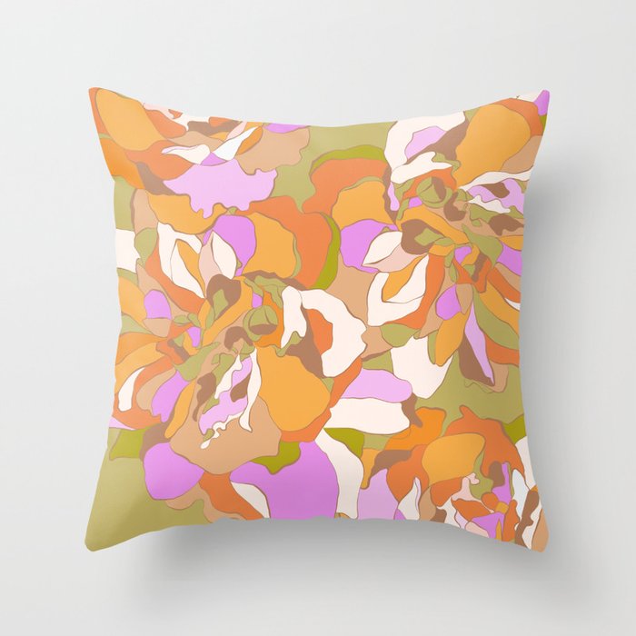 Maxi Boho Floral Pattern - 2 Peachy & Green Throw Pillow