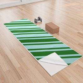 [ Thumbnail: Dark Green & Turquoise Colored Lined Pattern Yoga Towel ]