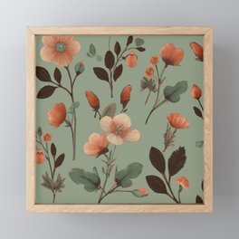 Sage Green Floral Pattern Framed Mini Art Print