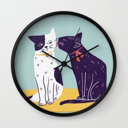 two cats licking Wall Clock