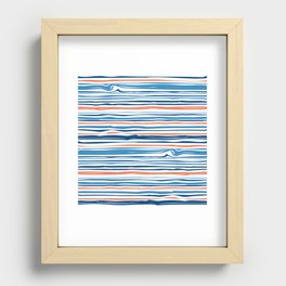 Modern Abstract Ocean Wave Stripes in Classic Blues and Orange Recessed Framed Print