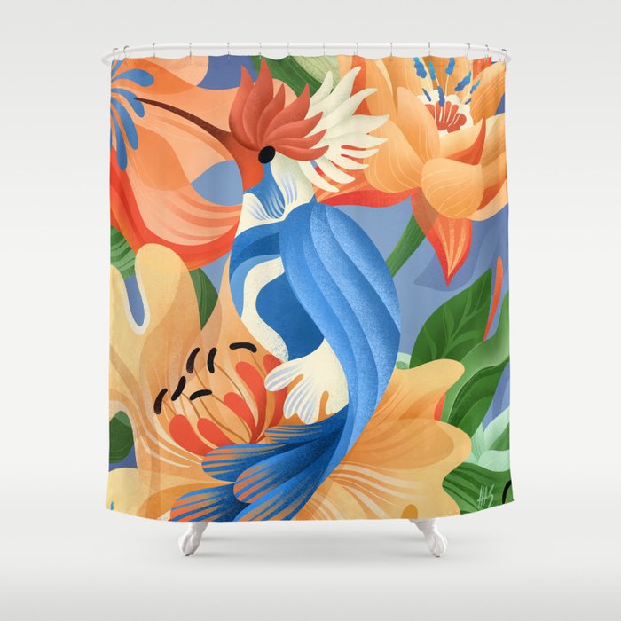 Floral Hummingbird  Shower Curtain