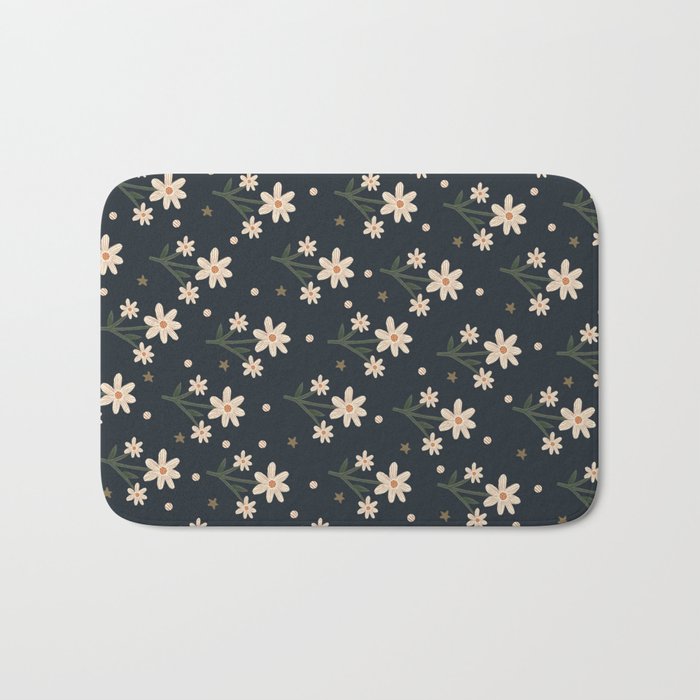 Classy Floral On Blue Background Print Pattern Bath Mat