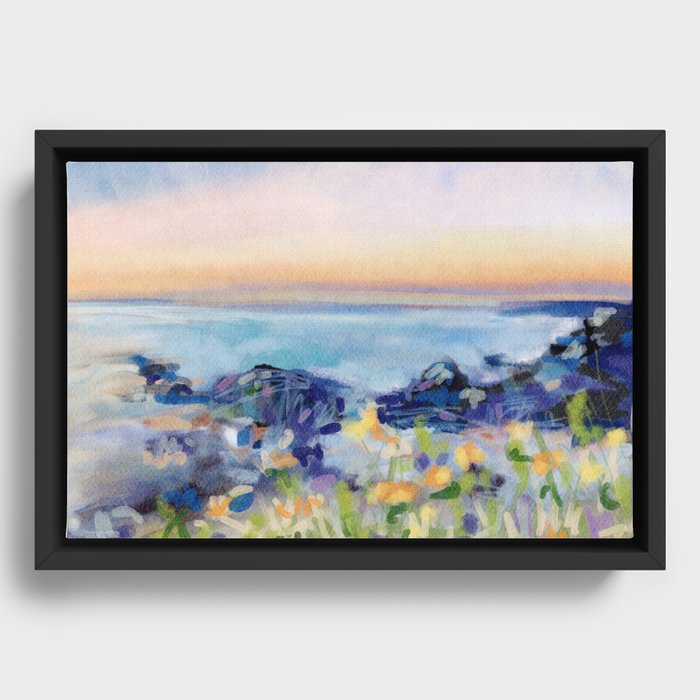 Jetty With Flowers Framed Canvas