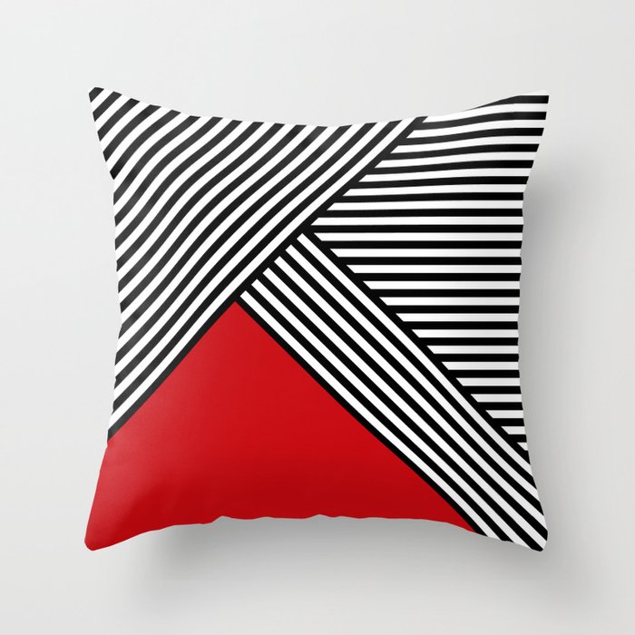 Black and white stripes with red triangle Throw Pillow