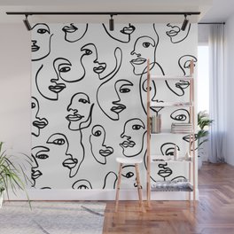 Face one line art pattern Wall Mural