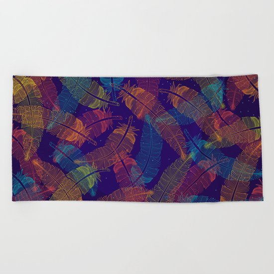 Neon Feathers Beach Towel