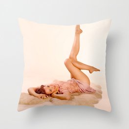 "Kicking Back" - The Playful Pinup - Sexy Pin-up Girl on Fur Rug by Maxwell H. Johnson Throw Pillow