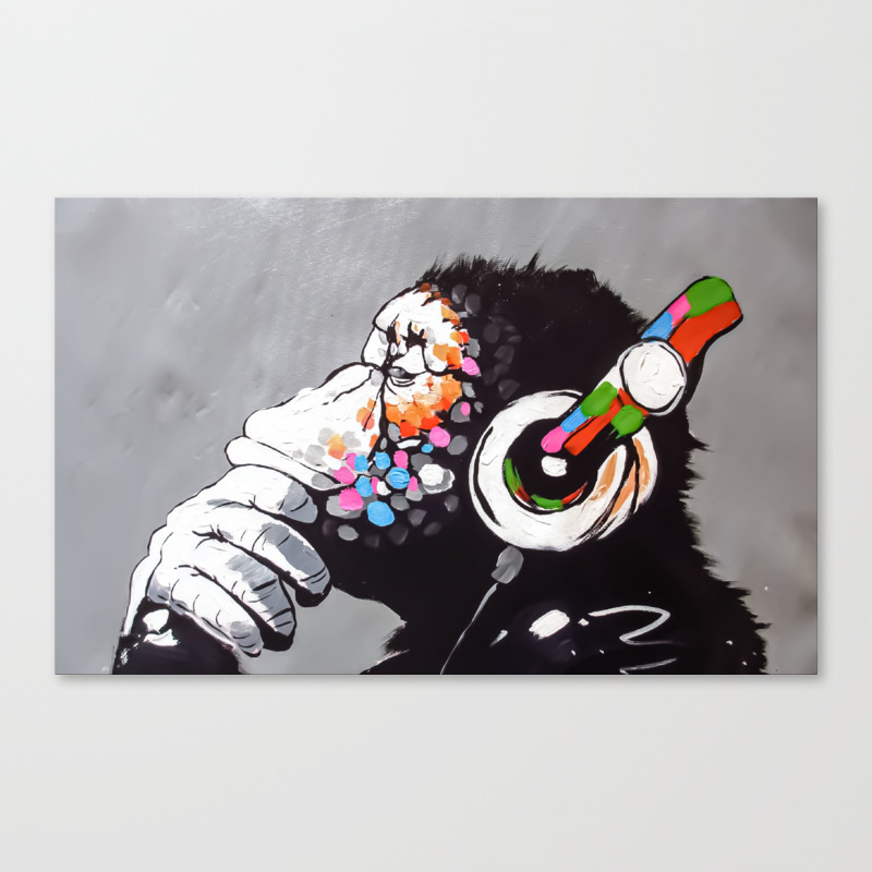 Canvas  Banksy Street Art Print DJ MONKEY chimp Painting 100cm x 60cm Australia 