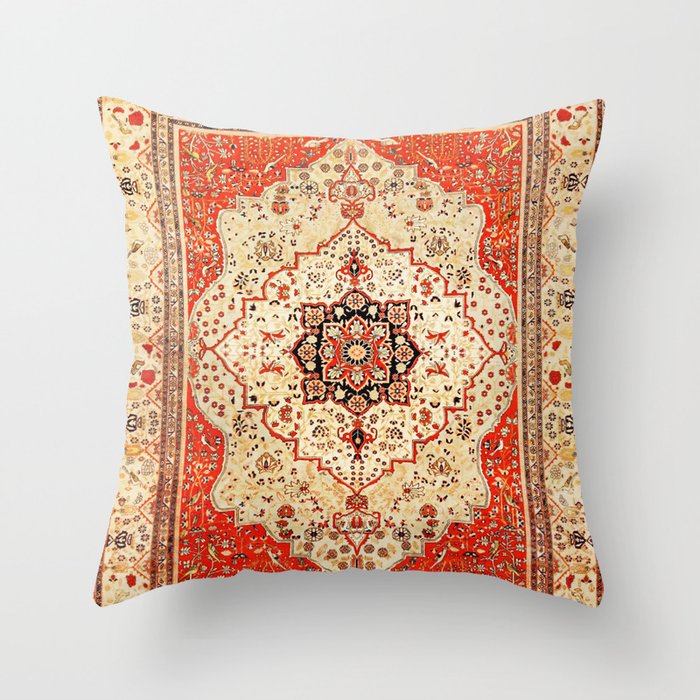 Mohtasham Kashan Antique Persian Rug Print Throw Pillow