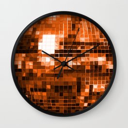 Orange Mirrored Disco Ball Pattern Wall Clock