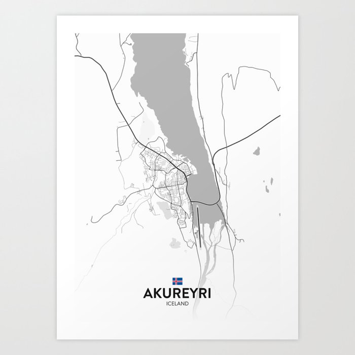 Akureyri, Iceland - Light City Map Art Print