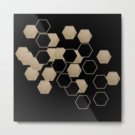 contemporary preppy scandinavian minimalist Black and gold hexagon Metal Print