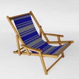 [ Thumbnail: Blue and Dim Grey Colored Stripes Pattern Sling Chair ]