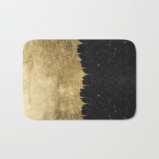 Faux Gold & Black Starry Night Brushstrokes Bath Mat