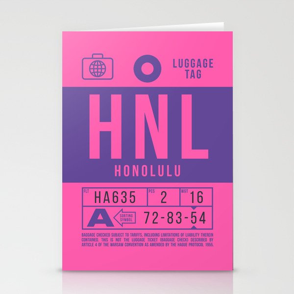 Luggage Tag B - HNL Honolulu Hawaii USA Stationery Cards
