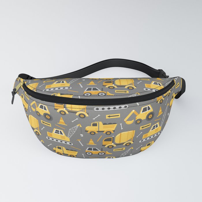 Construction Trucks on Gray Fanny Pack by Lathe and Quill Society6