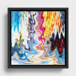 Colorful Fluid Acrylic Paint Pour Framed Canvas