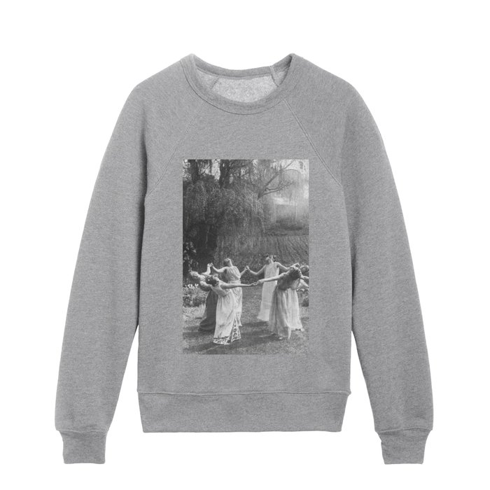 Circle Of Witches Vintage Women Dancing Black And White Kids Crewneck