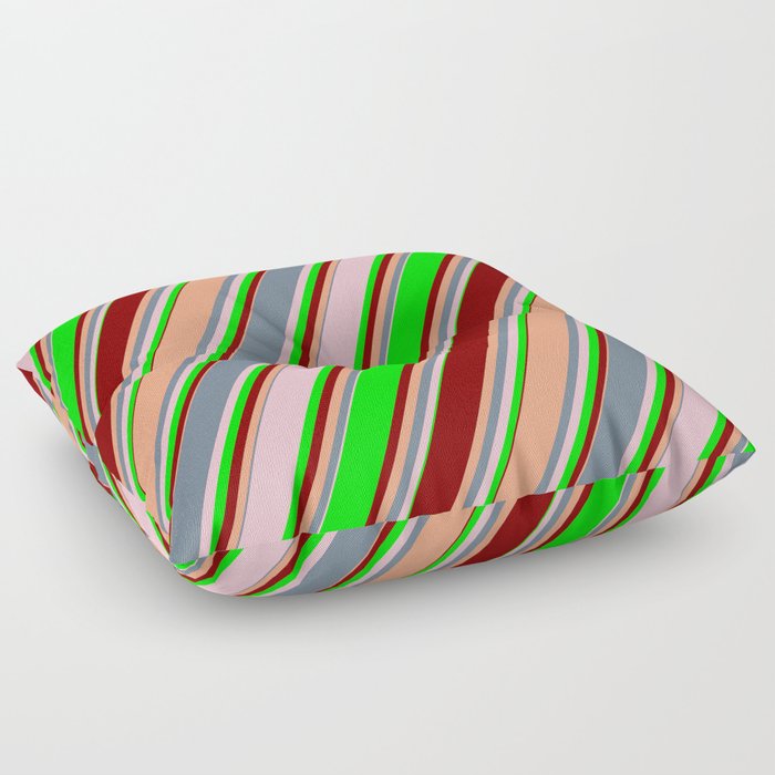 Eye-catching Slate Gray, Pink, Lime, Maroon & Light Salmon Colored Striped Pattern Floor Pillow