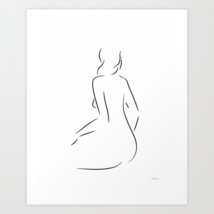 Minimalist Nude From Back Woman Sitting Sketch Art Print By Siretmr Society6
