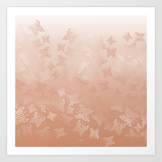 Rose Gold Butterflies Pattern Art Print