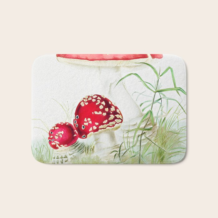 19th century hand painting red amanita whitegilled, whitespotted wild