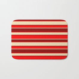 [ Thumbnail: Dark Red, Red, and Tan Colored Striped Pattern Bath Mat ]