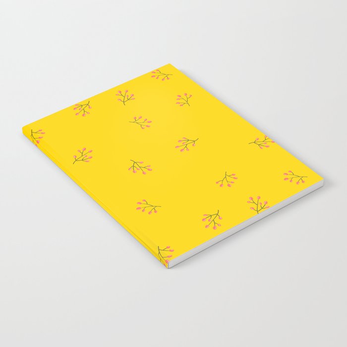 Branches With Red Berries Seamless Pattern on Yellow Background Notebook