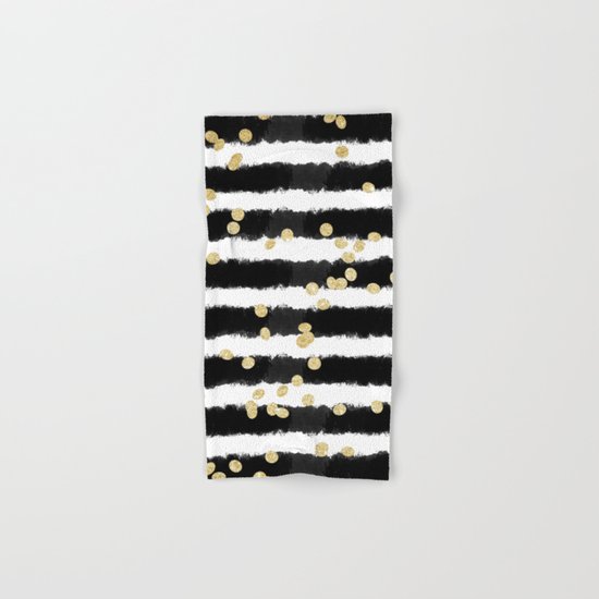 Modern black watercolor stripes chic gold confetti Hand & Bath Towel