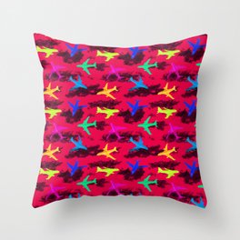 seamless pattern with multicolor airplane silhouettes Throw Pillow
