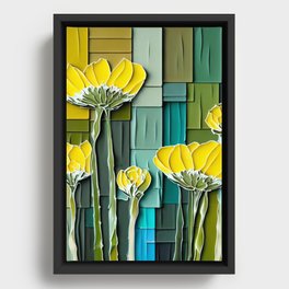 Yellow and Teal 3D Floral Framed Canvas