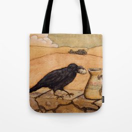 Crow and Pitcher from Aesop's Fables - Necessity is the mother of invention Tote Bag