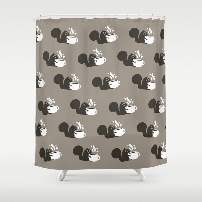 Squirrel Coffee Lover | Cute Woodland Animal Shower Curtain