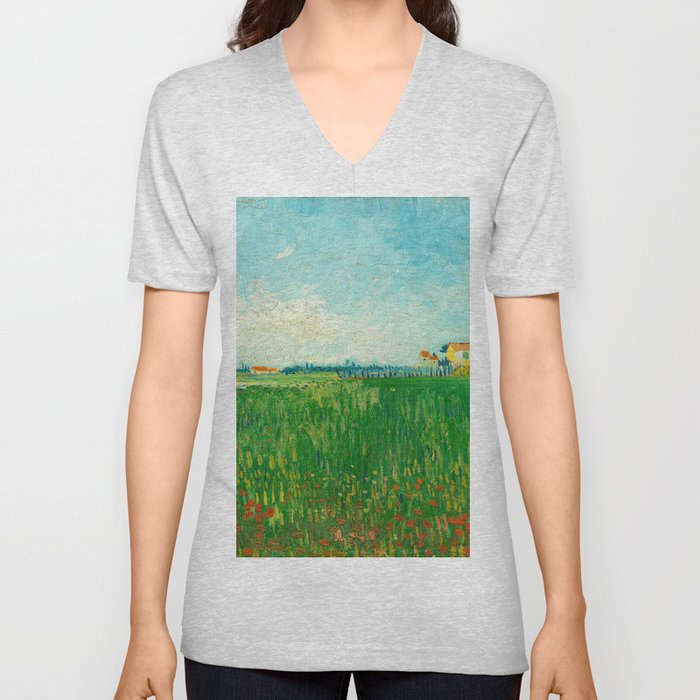 Field with Poppies, 1888 by Vincent van Gogh V Neck T Shirt