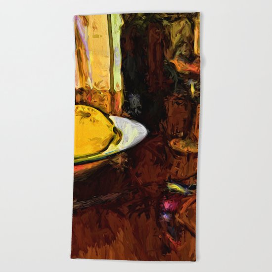 Lemon, Wine, Glass and Fork Beach Towel