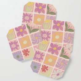 Retro Block Floral Multicolor Coaster