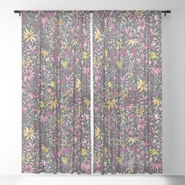 Summer in Grandma's Garden dark watercolor floral Sheer Curtain