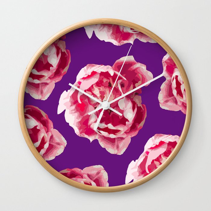 Pink Tulips On A Violet Background #decor #society6 #buyart Wall Clock