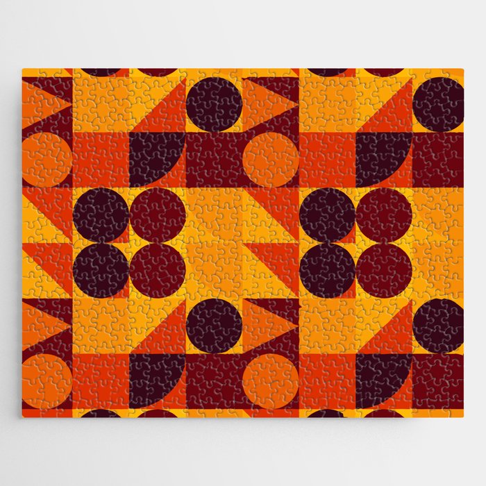 Abstract Geometric Mid Century Modern Pattern - Orange Brown and Yellow Jigsaw Puzzle